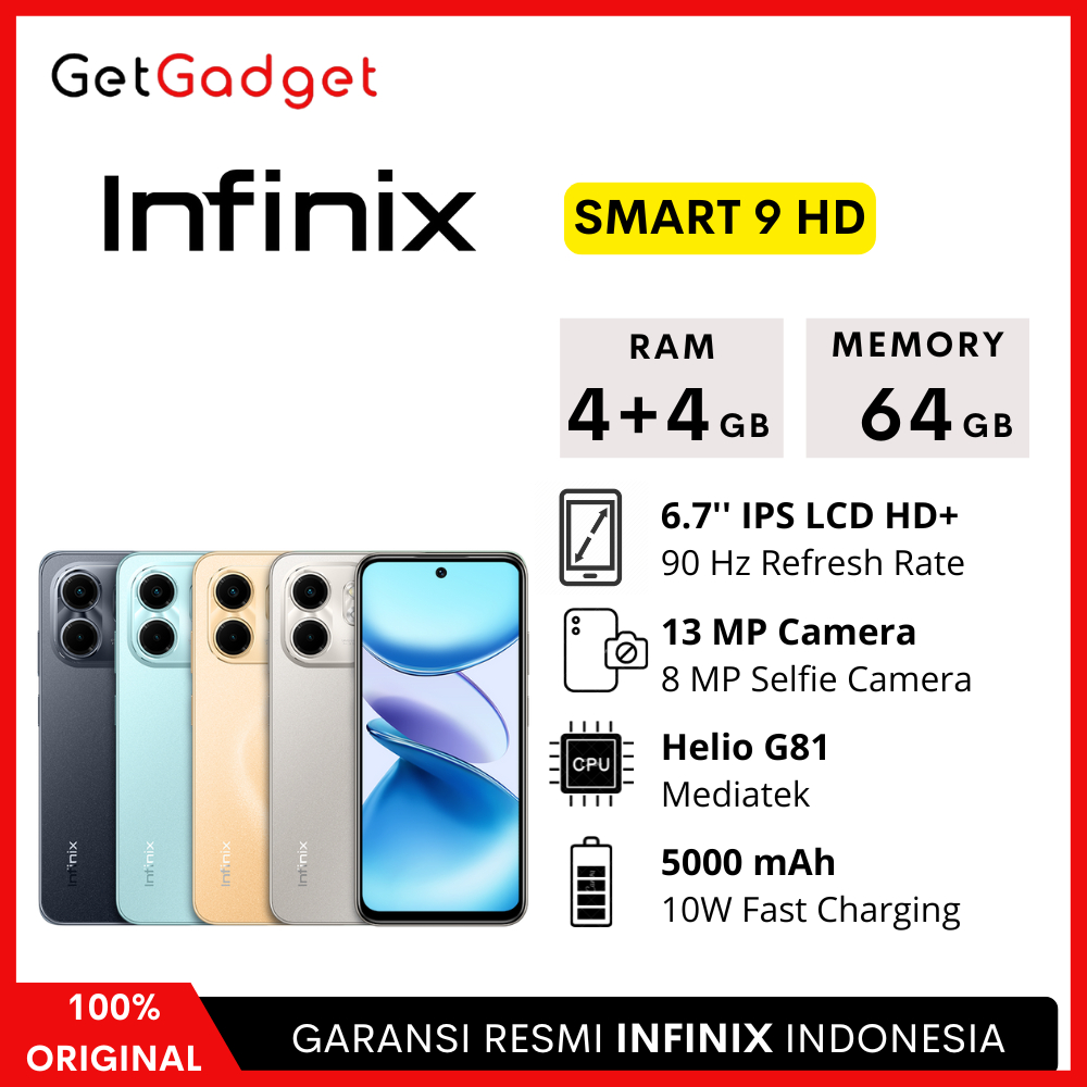 Infinix Smart 9 HD Extended RAM 8GB 64GB (4+4/64) New Original Garansi Resmi
