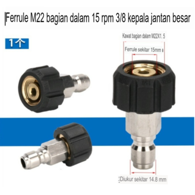"Swivel Anti Kusut 3/8 Quick Release (M22-15mm)  konektor selang ke mesin jet"