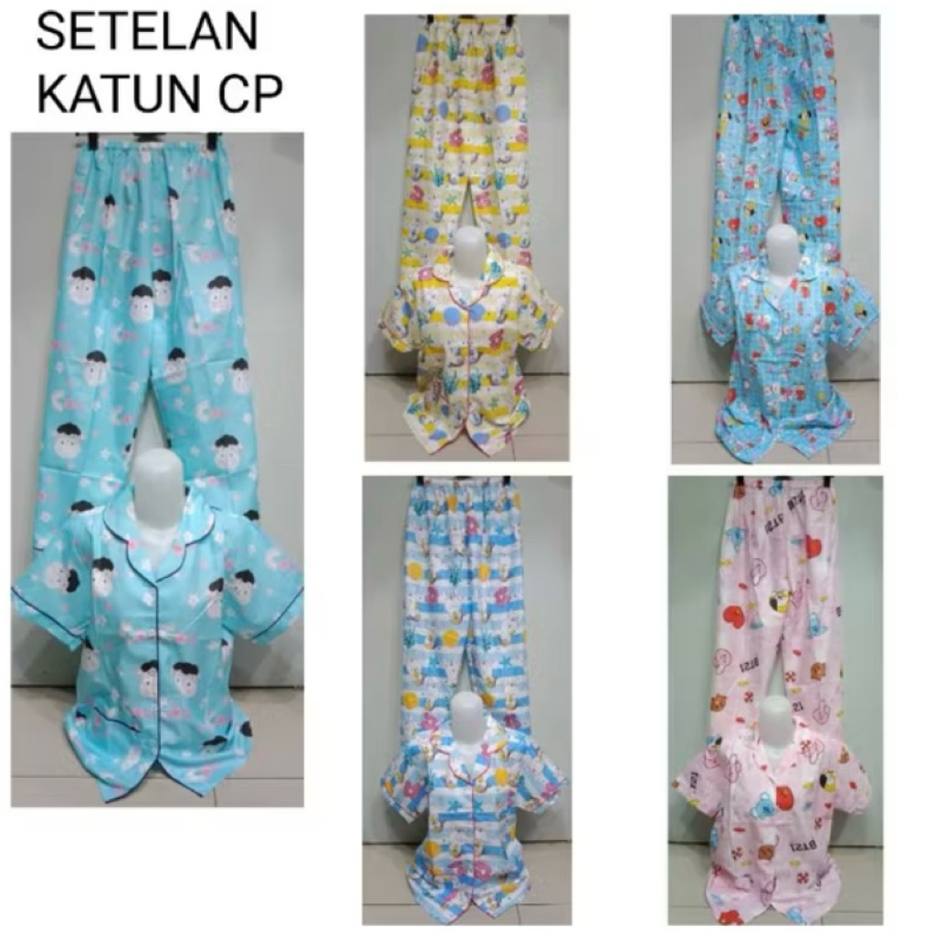 Setelan tidur katun CP / Setelan tidur CP / setelan tidur polos / setelan tidur karakter / baju tidu