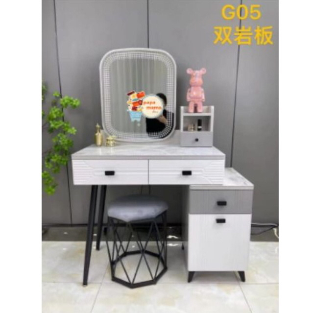 Meja Rias Minimalis Import Lampu Led Touch Screen - Set Meja Rias Import Grey