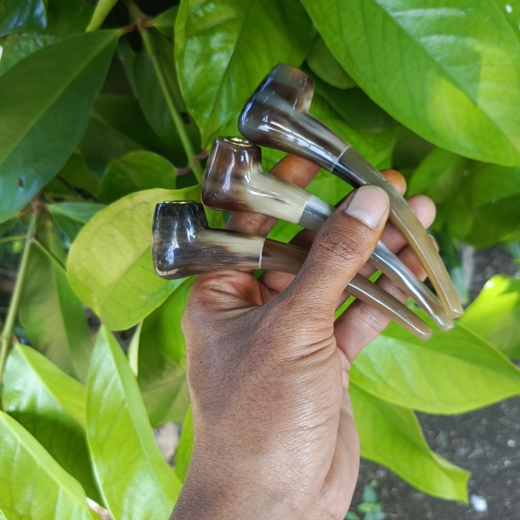 ONCE PIPA dari bahan tanduk kerbau asli model cangklong bulat 12cm warna putih/bule