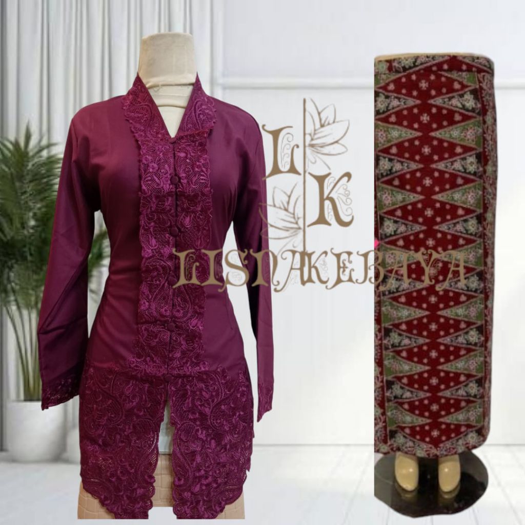 Lisna Kebaya Set Kebaya Encim Rok Tumpal Model Lengan Panjang Katun Kebaya Encim Jumbo Ld 140