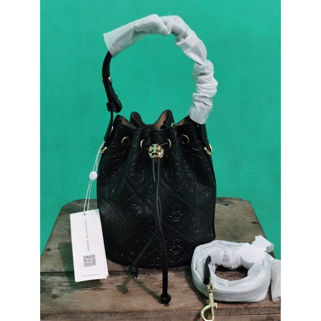 Tory Burch T Monogram Leather Mini Bucket Bag