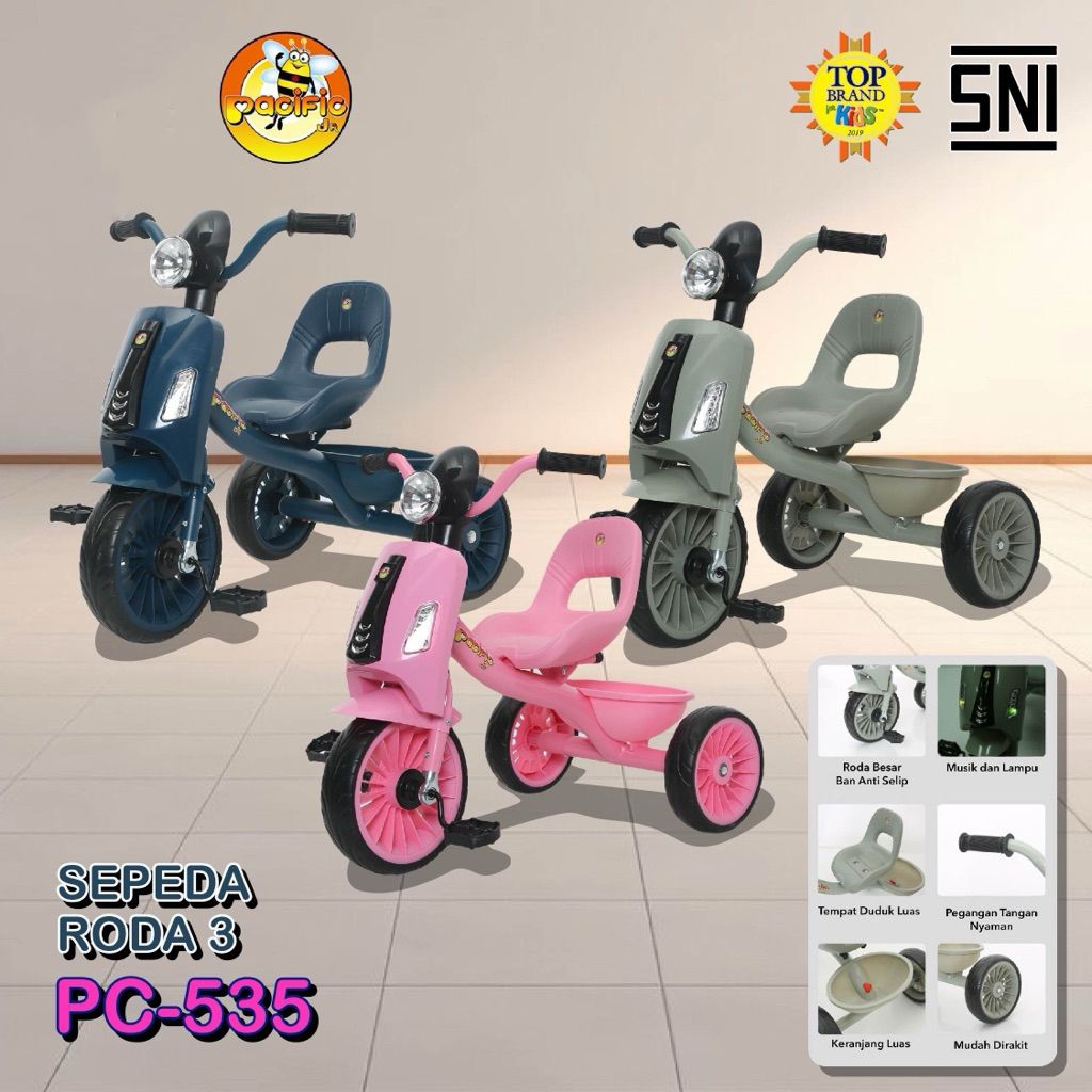 Sepeda Anak Roda Tiga PACIFIC PC-535 Model Vespa Gowes Musik Lampu