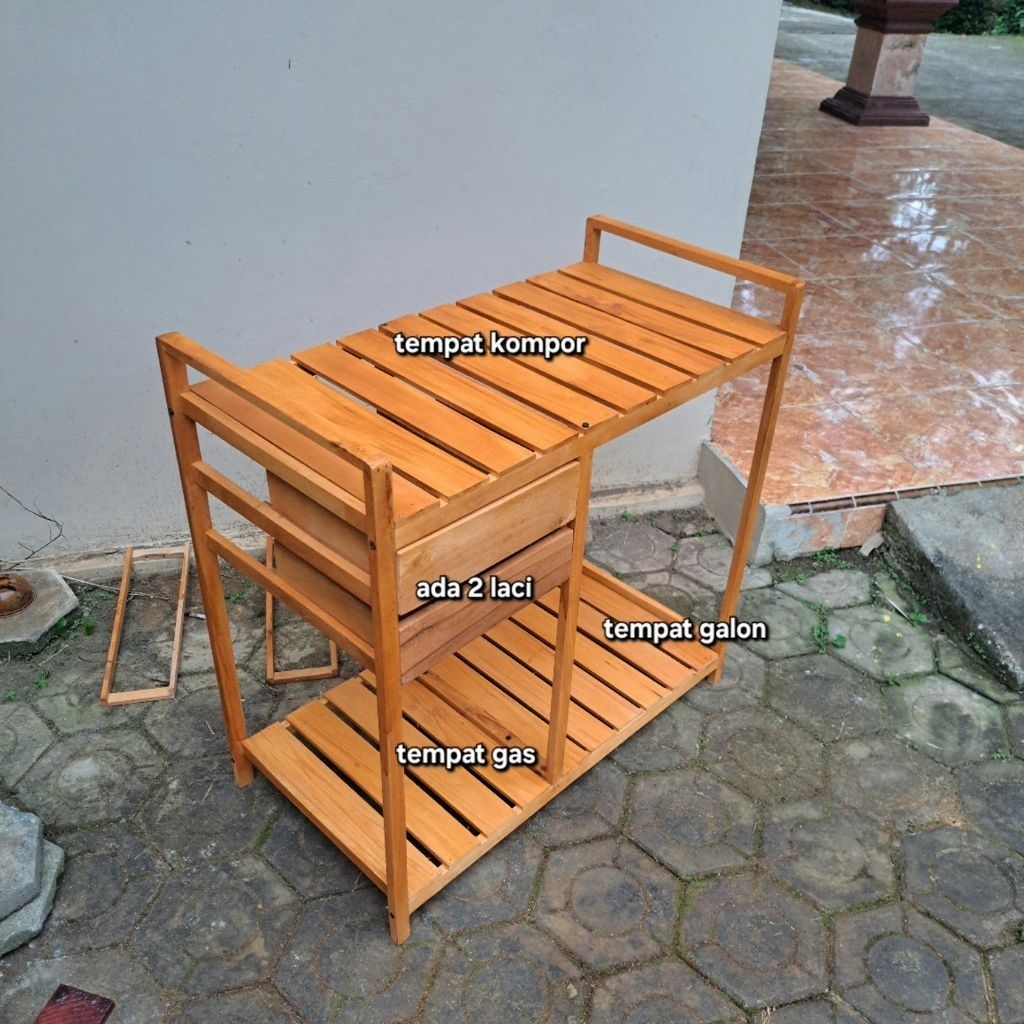 Rak kompor meja dapur laci kayu meja serbaguna