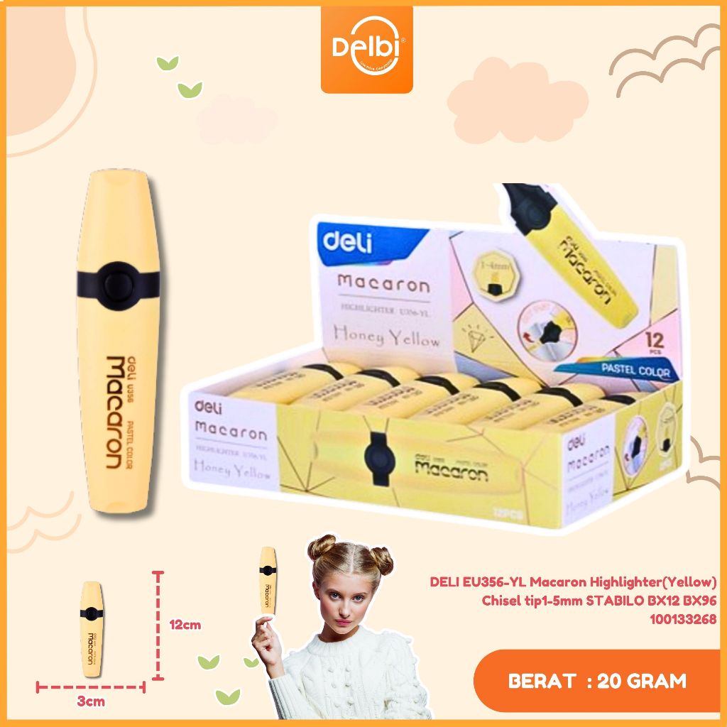 

DELI EU356-YL Macaron Highlighter(Yellow) Chisel tip1-5mm STABILO Macaron Highlighter(Yellow)