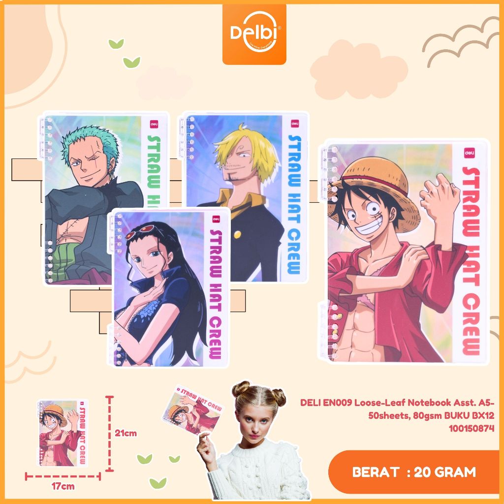 

DELI EN009 Loose-Leaf Notebook Asst. A5-50sheets, 80gsm BUKU Loose-Leaf Notebook