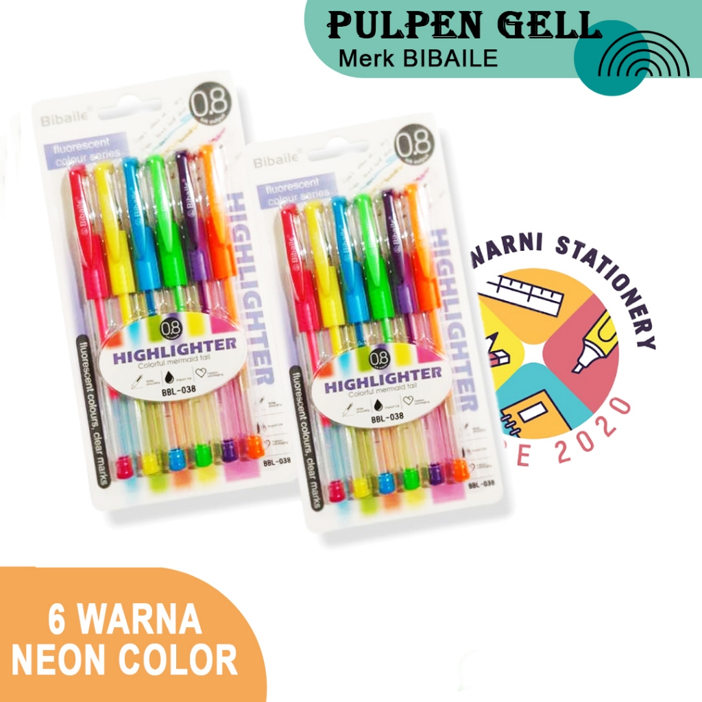 

Pulpen Gel Warna | Fluorecent 6 Warna | Neon Colour Gel Pen | BBL-038