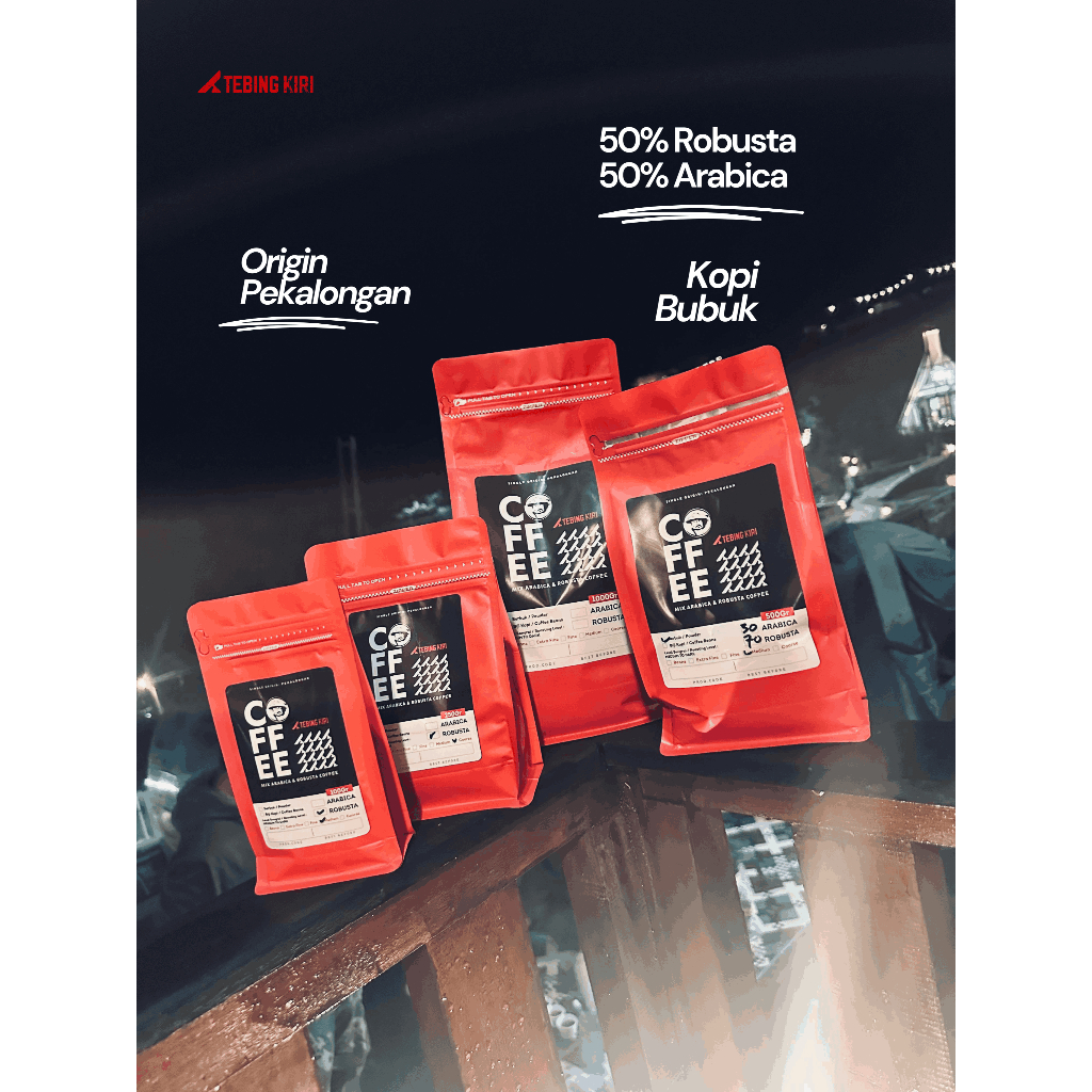 

TEBING KIRI 500 gr KOPI BUBUK MIX BLEND ROBUSTA 50% ARABICA 50% PREMIUM ASLI PEKALONGAN MEDIUM ROAST