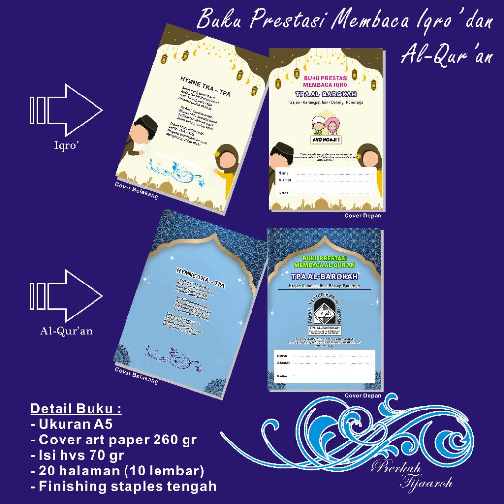

BUKU PRESTASI MEMBACA IQRO' /AL-QUR'AN santri TPA/TPQ/Madin. (CUSTOM)