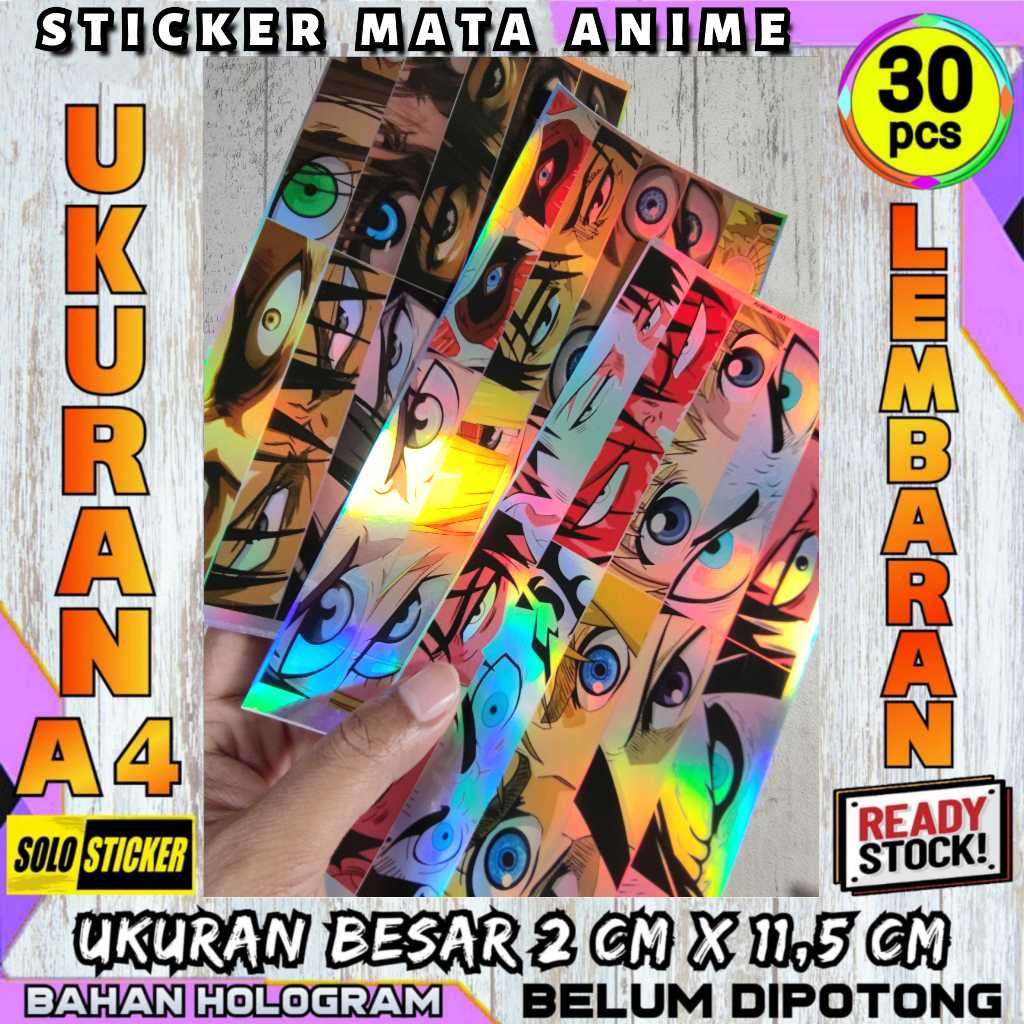 

30 Pcs Stiker Mata Anime Hologram Lembaran Belum Dipotong