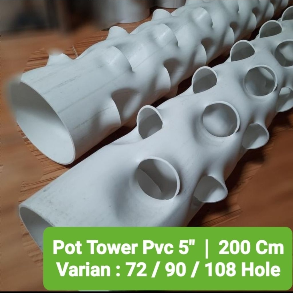 Pot Tower 5" Inch 200 Cm Pvc Rucika Hidroponik Vertikal Tanam Sayur Buah Bunga Tanah Taman Pipa Para