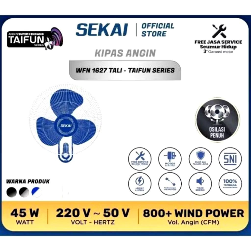 Kipas anagin Dinding SEKAI Taifun WFN-1627 16" | Kipas Angin Dinding Sekai Taifun 16 Inch