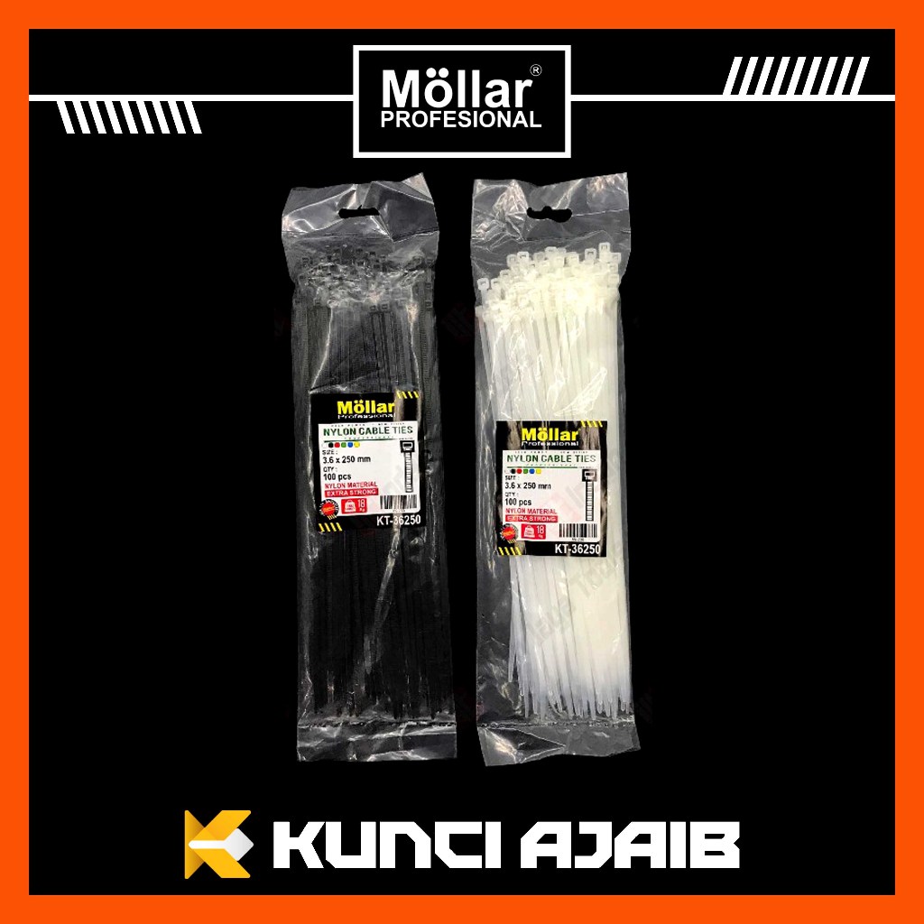 

MOLLAR Cable Ties 3.6 x 250 mm HITAM PUTIH Kabel Tie 25 cm Pengikat Strap Nylon