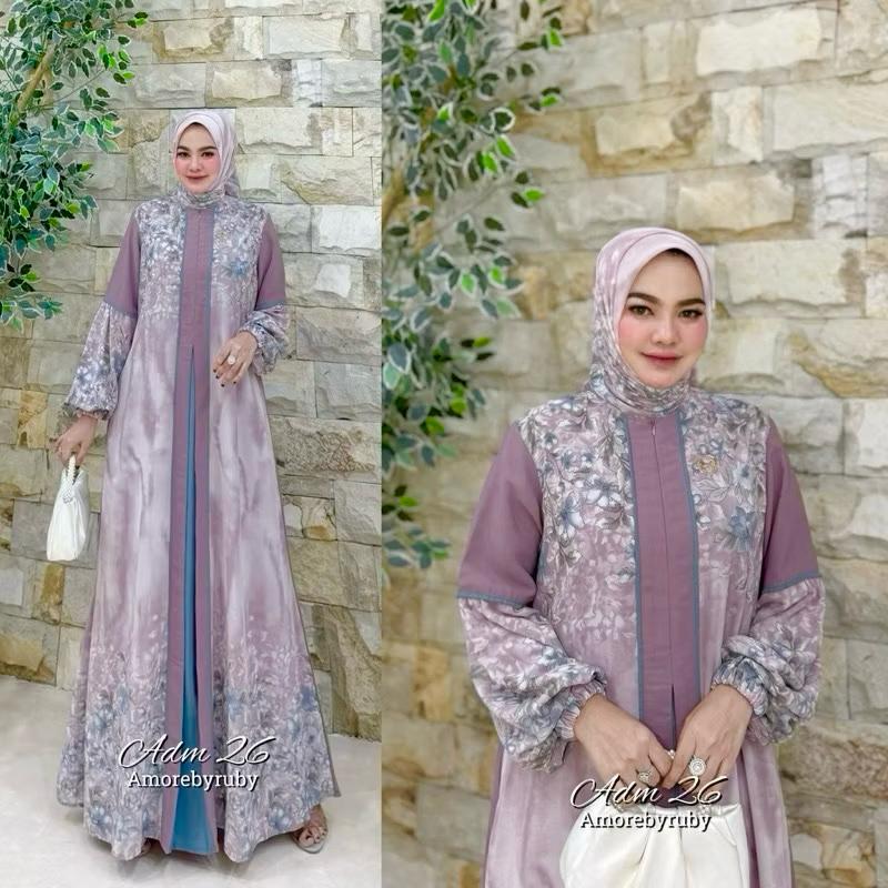 gamis modern set hijab gamis motif terbaru simple elegan kekinian adm26 edisi yura set