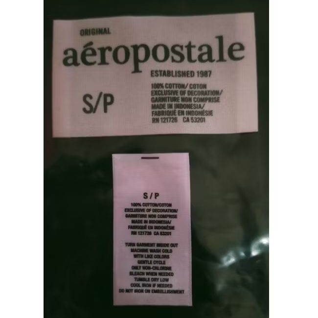 

label merek brand label (main size wash) tag aeropostale