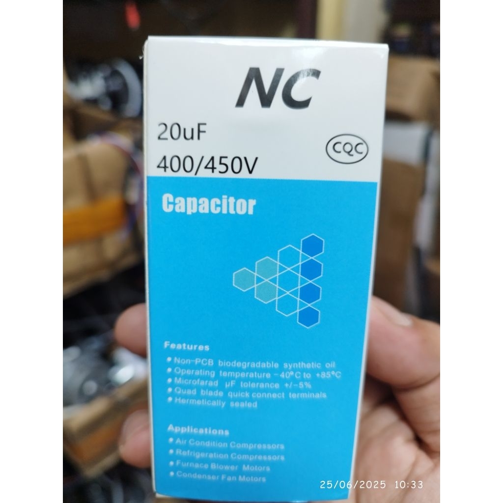 Kapasitor 20uf 450v ac merek nc