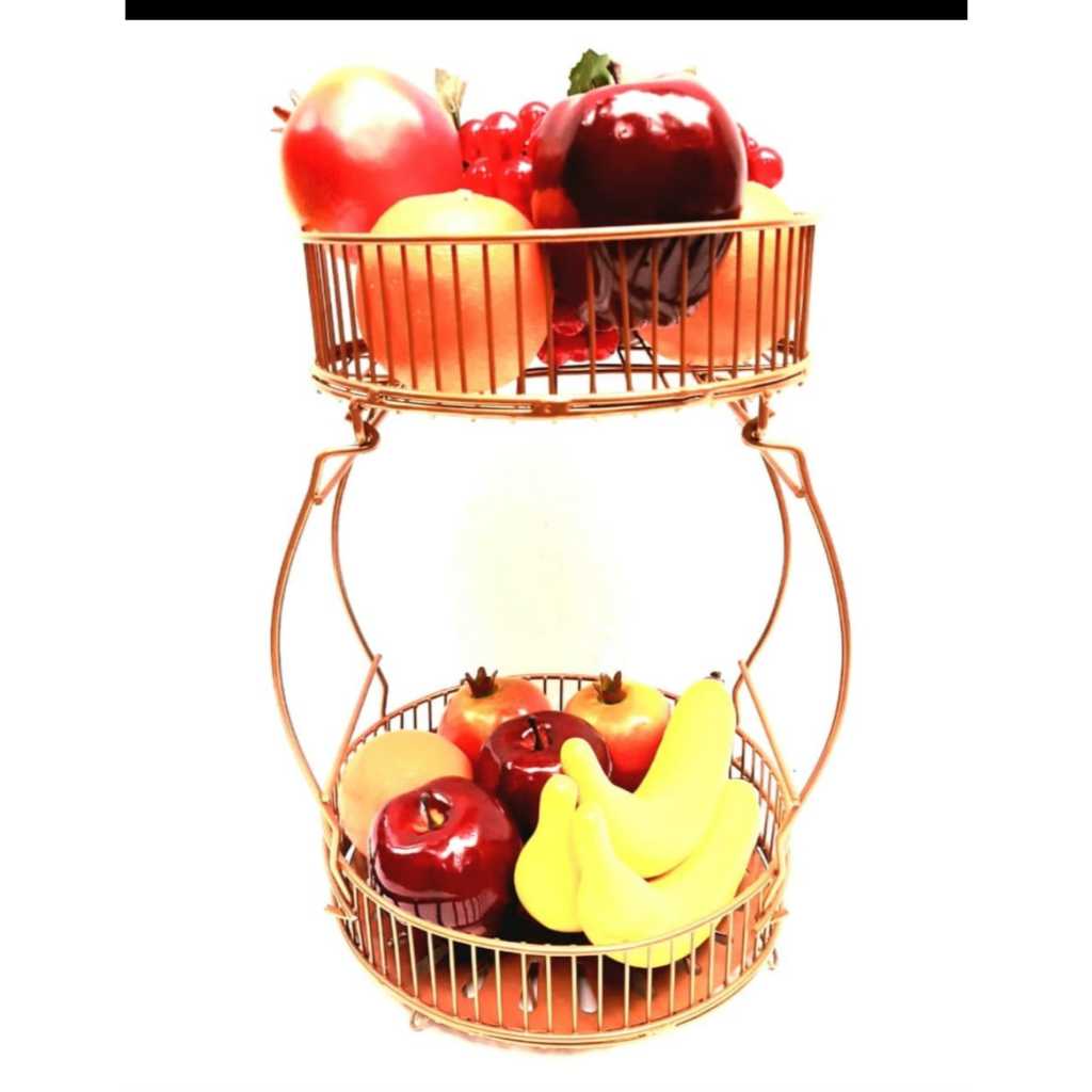 Roekre Rak Buah BULAT 2 Susun - Rak Kosmetik Serba Guna Gold Metalic
