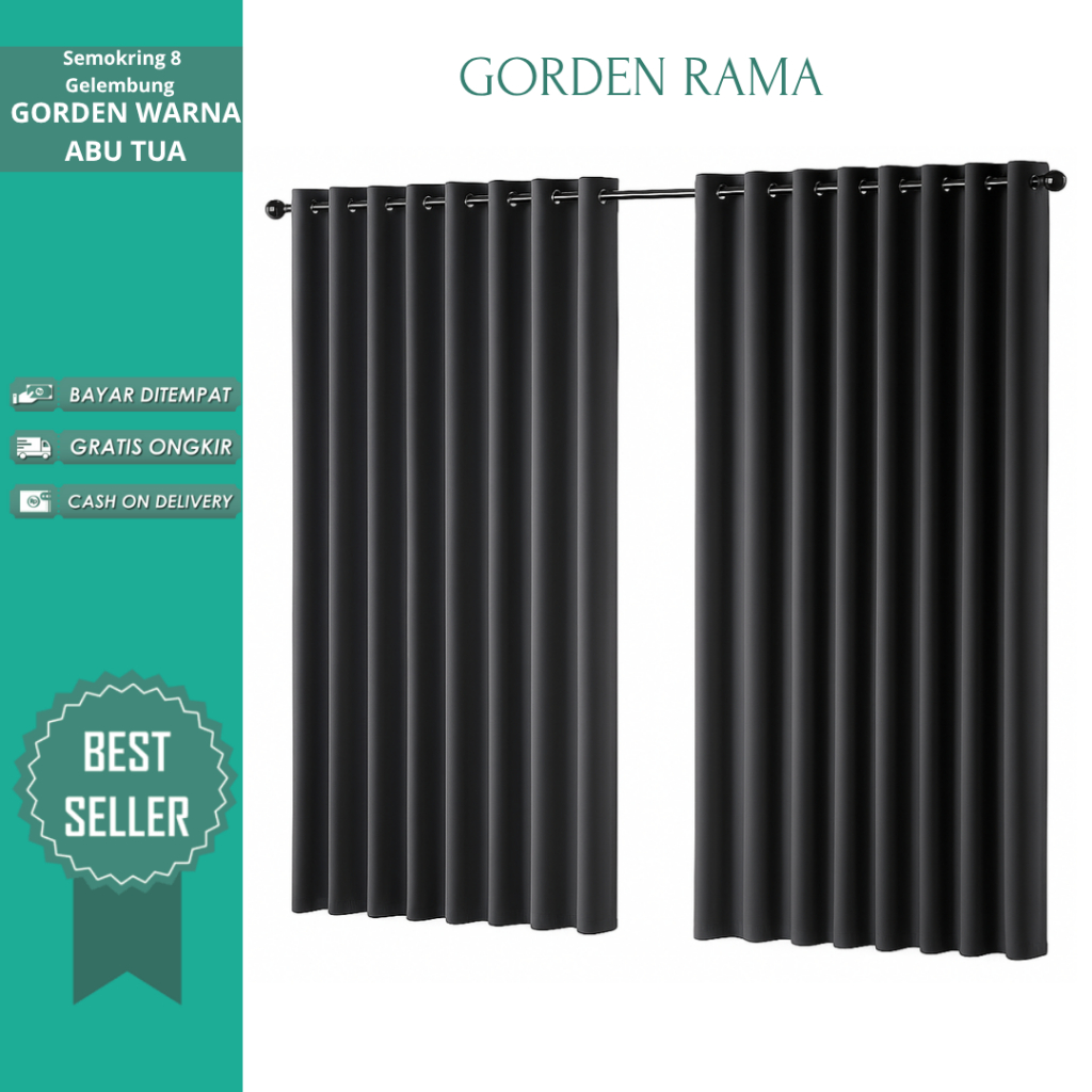 Gorden Jendela Panjang Mewah Bahan Blackout Lebar 8 gelombang Panjang 250 cm 3 meter