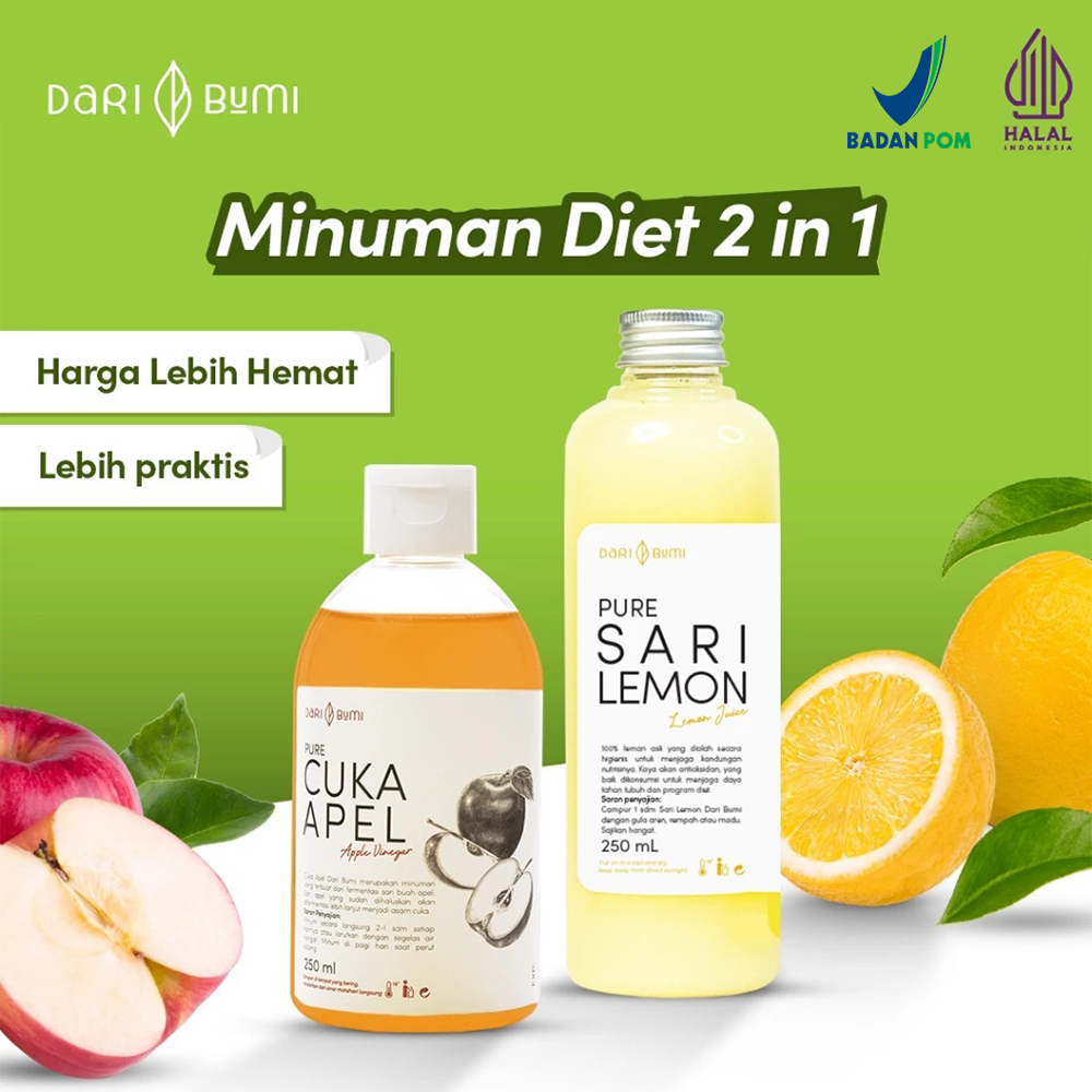 

Dari Bumi Official [ Jogja Yogyakarta ] Minuman Sehat Paket 2 In 1 Minuman Diet Sehat Sari Lemon Halal Dan Cuka Apel
