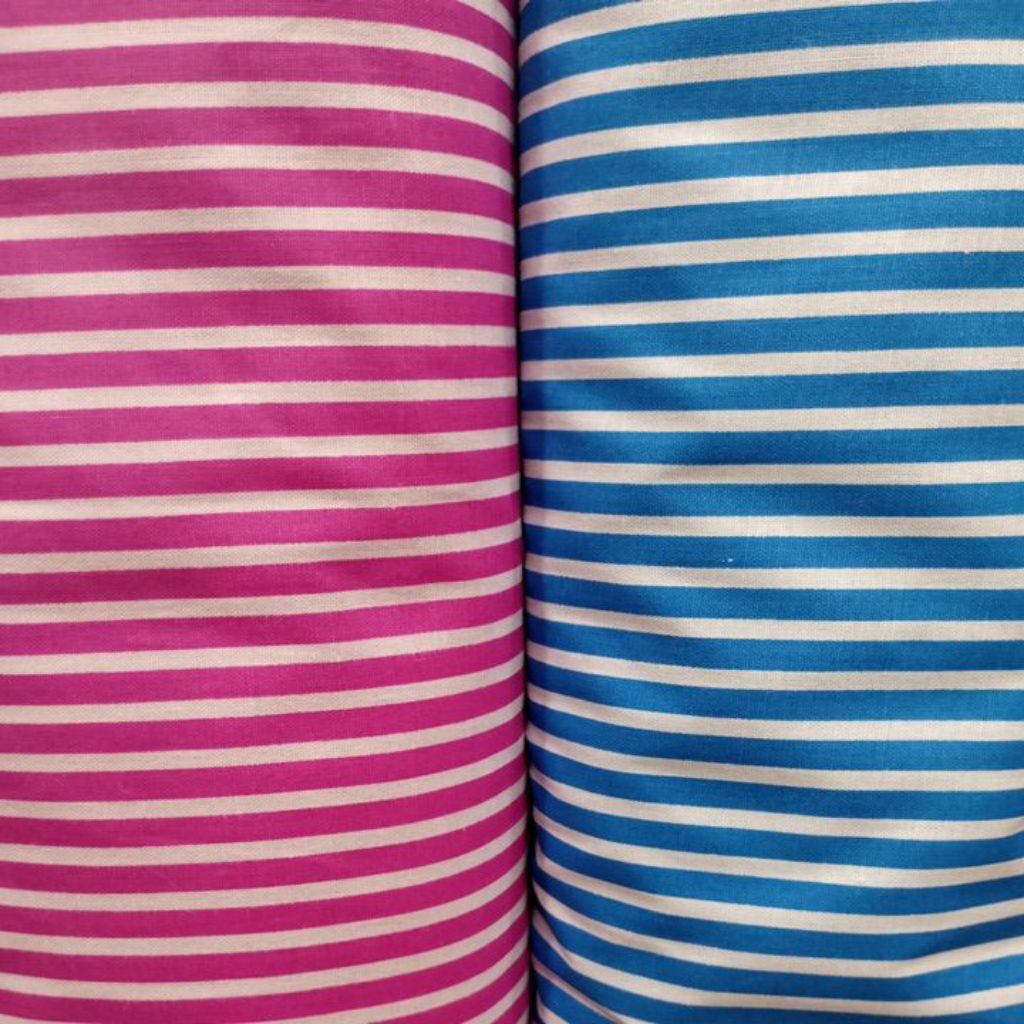 Kain Katun Salur 0.5 Cm Warna Pink Dan Biru