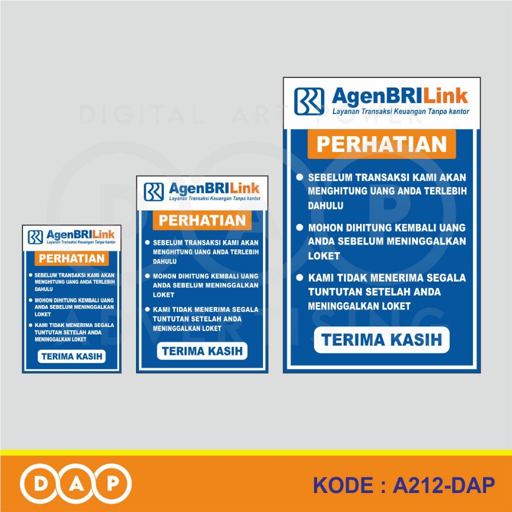 

A212 - Acrylic Sign, Stiker Akrilik Agen Brilink 1, Tahan Air, Termurah, dan Bisa Custom