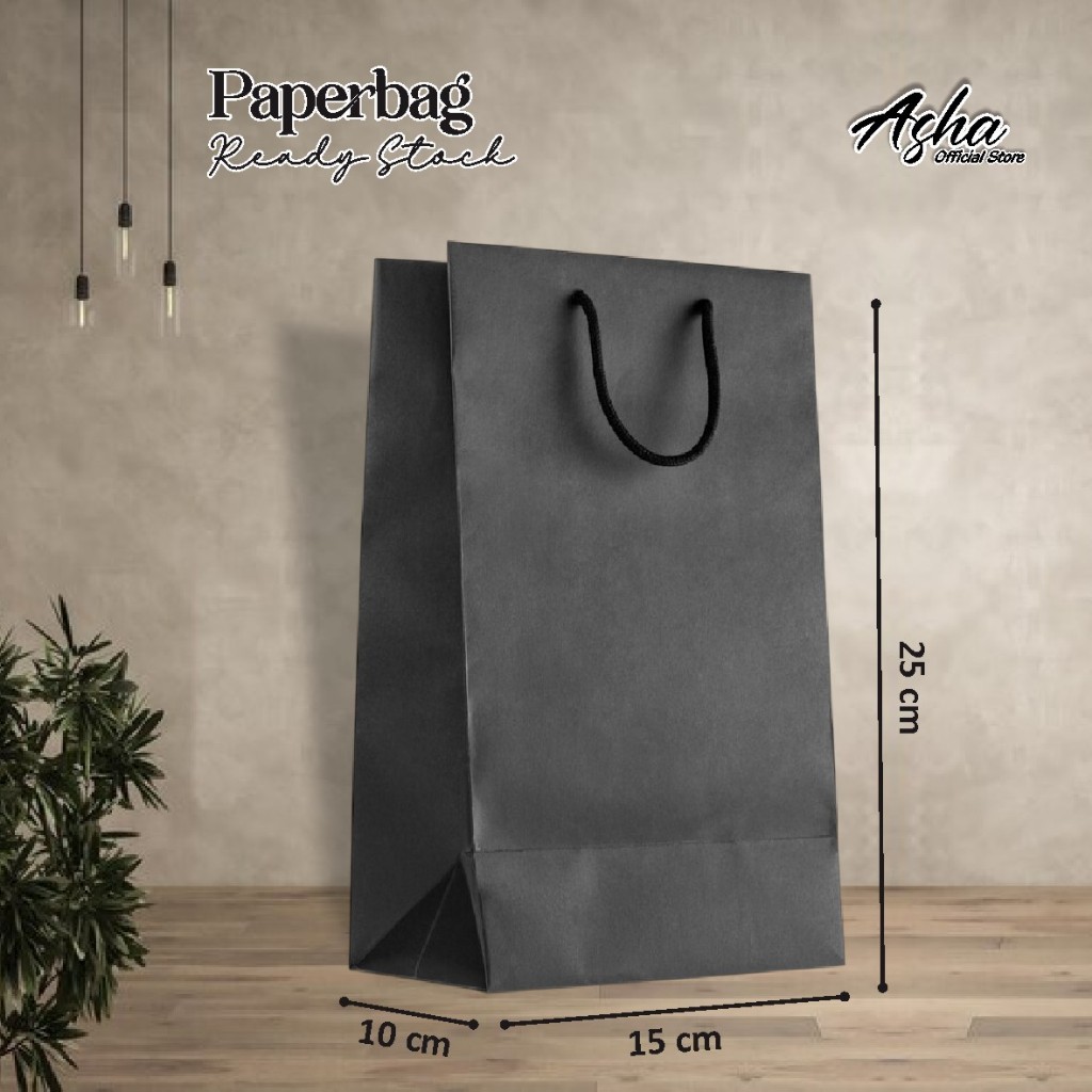 

(12 PCS) PAPER BAG MURAH HITAM POLOS PREMIUM PAKET LUSINAN- TAS SOUVENIR PERNIKAHAN UK 15 X 25 X 10