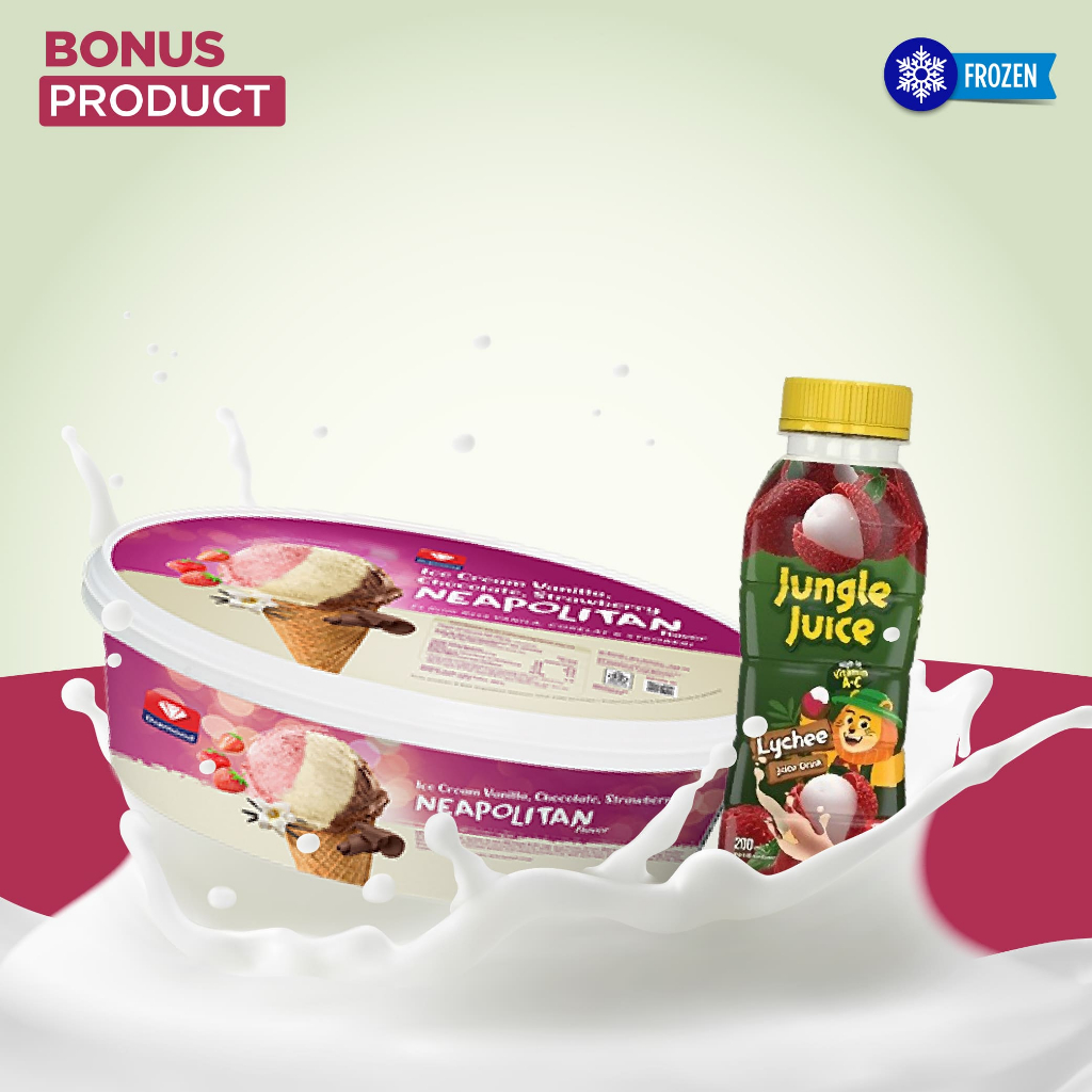 

BONUS PRODUCT BUY ICECREAM NEAPOLITAN 700ML FREE JUNGLE JUICE LYCHEE 200ML