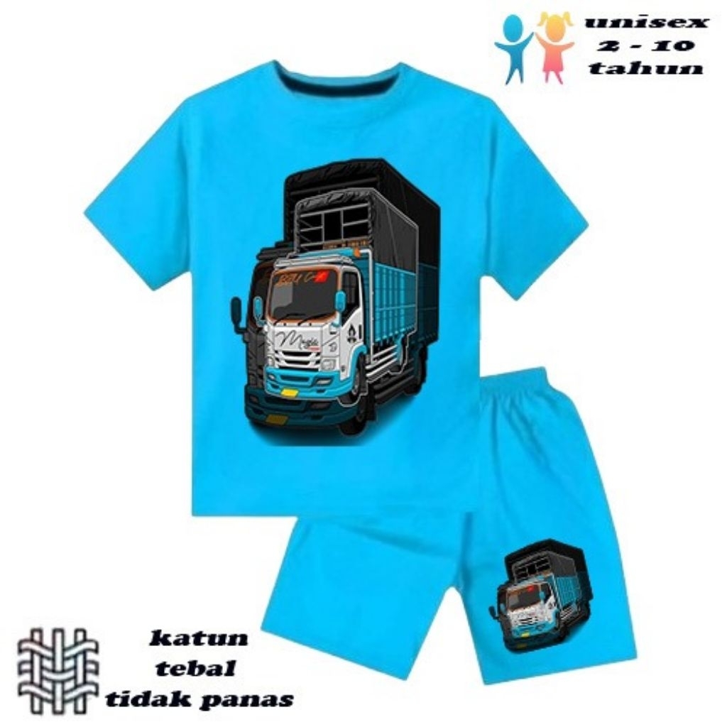 setelan baju anak laki-laki perempuan baju kaos anak laki-laki perempuan motif mobil truk oleng umur