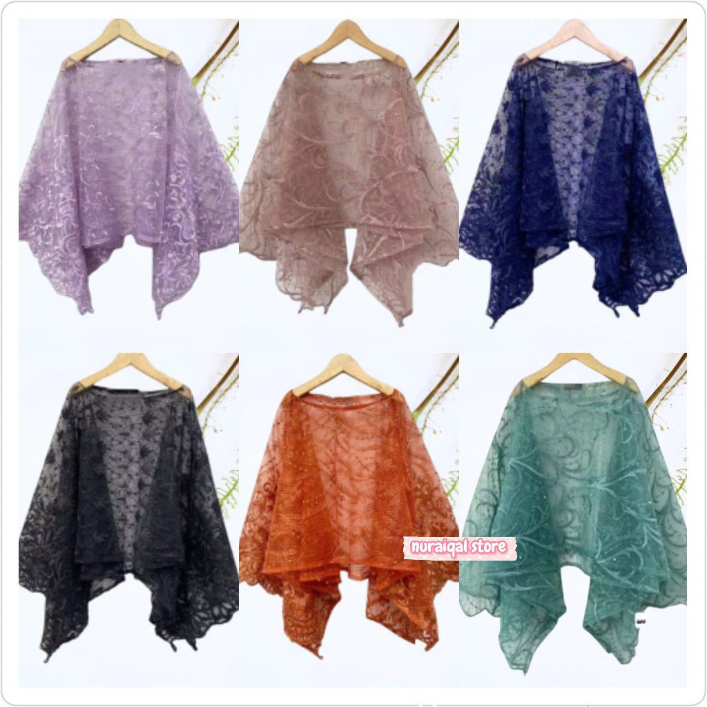 OUTER KEBAYA CAPE BATWING TILLE MUTIARA PREMIUM OUTER RENDA OUTER BRUKAT BROKAT MEDAN BAJU PESTA MED