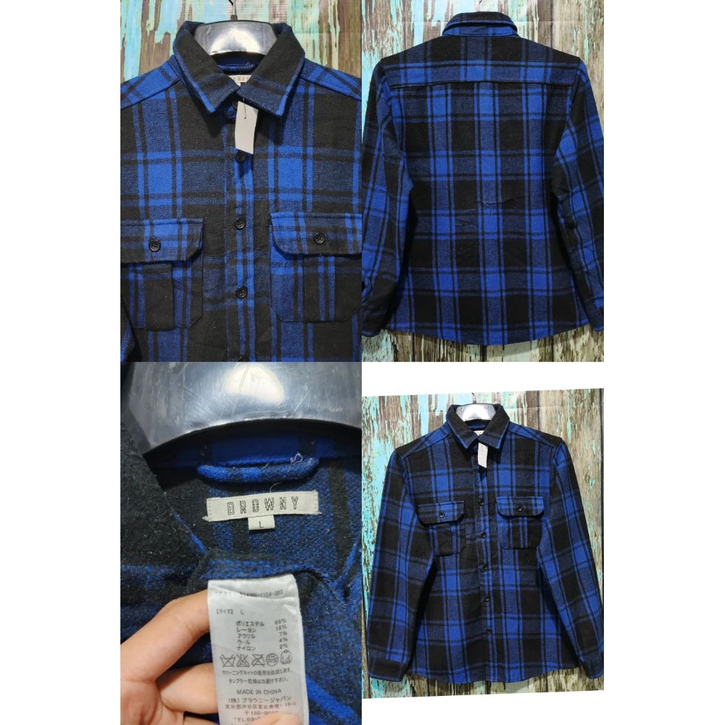 Flanel / kemeja panjang motif kotak-kotak BROWNY veterano size L ( P 71cm x L 54cm)