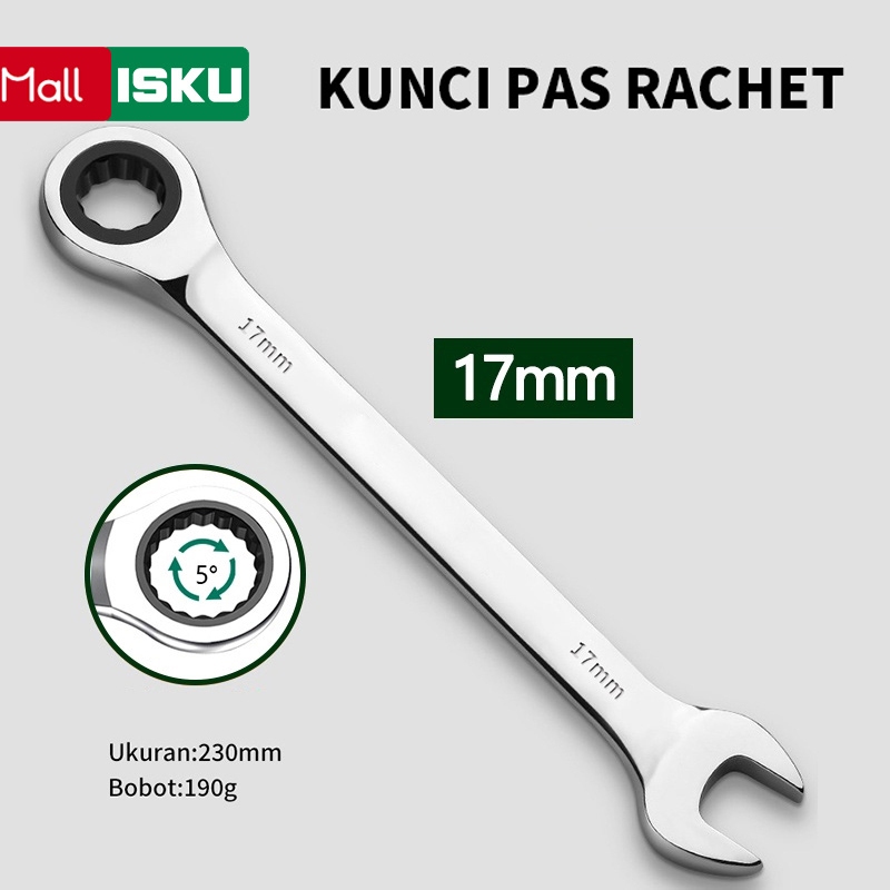 ISKU Kunci Ring Pas Krek 17mm Per Biji Chrome Vanadium Kunci Ring Pas Bolak Balik 17mm