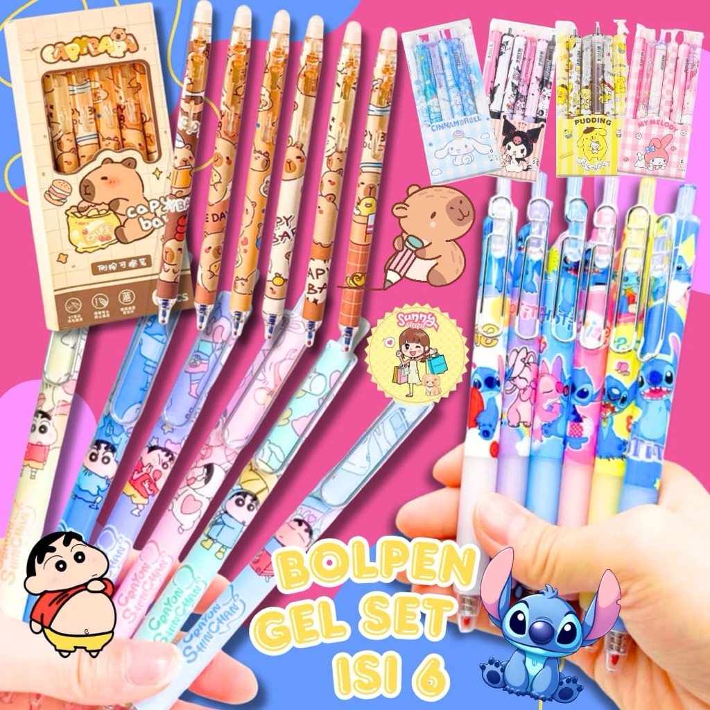

Set Pulpen Pen Gel 6 PC Mekanik Motif Cartoon/1 Pak Berisi 6 Pulpen Gel Stich/Pena Gel Mekanik Pola Lucu Pulpen Gel 0.5mm 6Pcs Pen Bolpoin Tinta Gel Cair Cetekan Pena Karakter Kartun Lucu Capybara Labubu Shincan Kuromi Melody