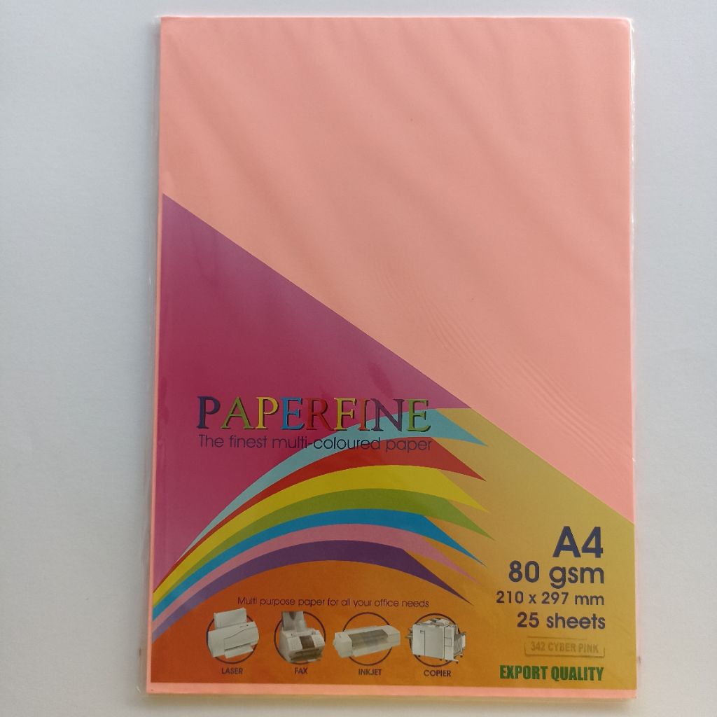 

Paperfine A4 342 Cyber Pink | Kertas A4 Warna Cyber Pink | Hvs A4 80 gsm | Paper Color 210X297mm