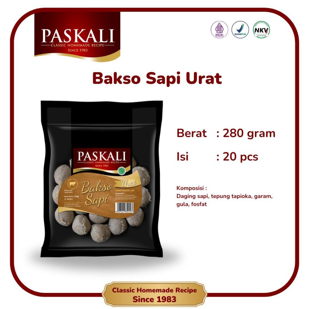 

Bakso Sapi Urat Paskali 280 Gram Isi 20 Pcs