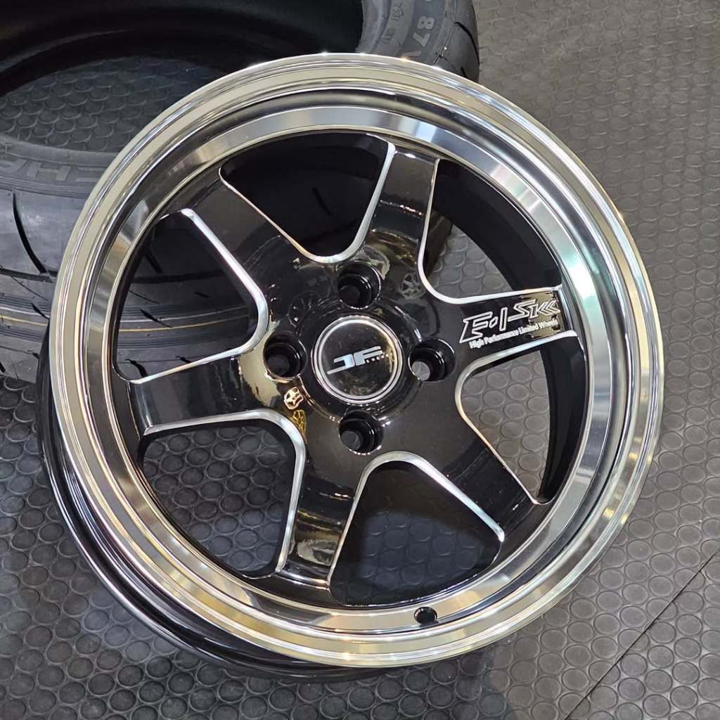 Velg Samlong JF W-6T Ring 15 Lebar 7 ET 35 PCD 4x100 Warna Black Lip Polish | Velg R15 | Velg Mobil 