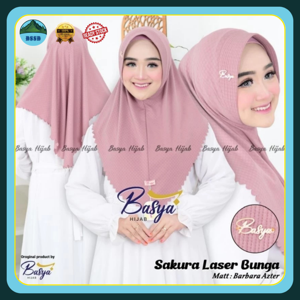 (BASYA) SAKURA PAD LC BUNGA | Jilbab Instan Pet Motif | Bergo Instan | Hijab Motif Jersey Barbara Az