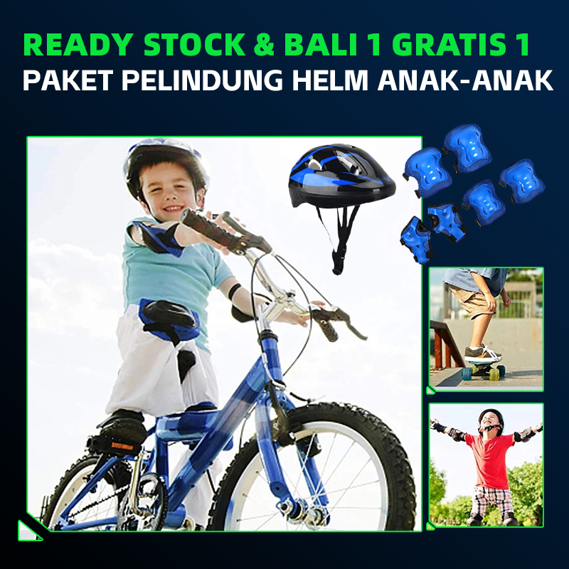 mexramso - Garansi 30 tahun7 PCS Pelindung Tangan/Lutut + Helm Anak Set Sepatu Roda & Sepeda Anak