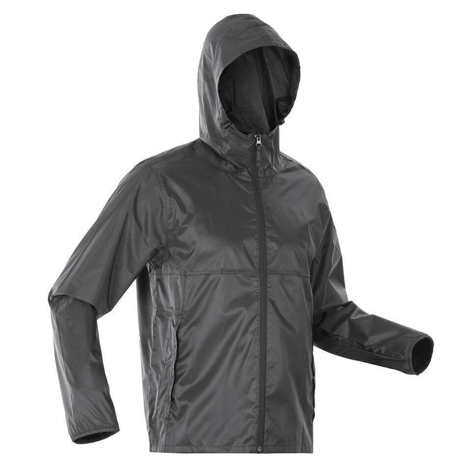 Decathlon QUECHUA Jas Hujan Pria Resleting Penuh Raincut - Hitam Jas Hujan Pria Resleting Penuh - 88