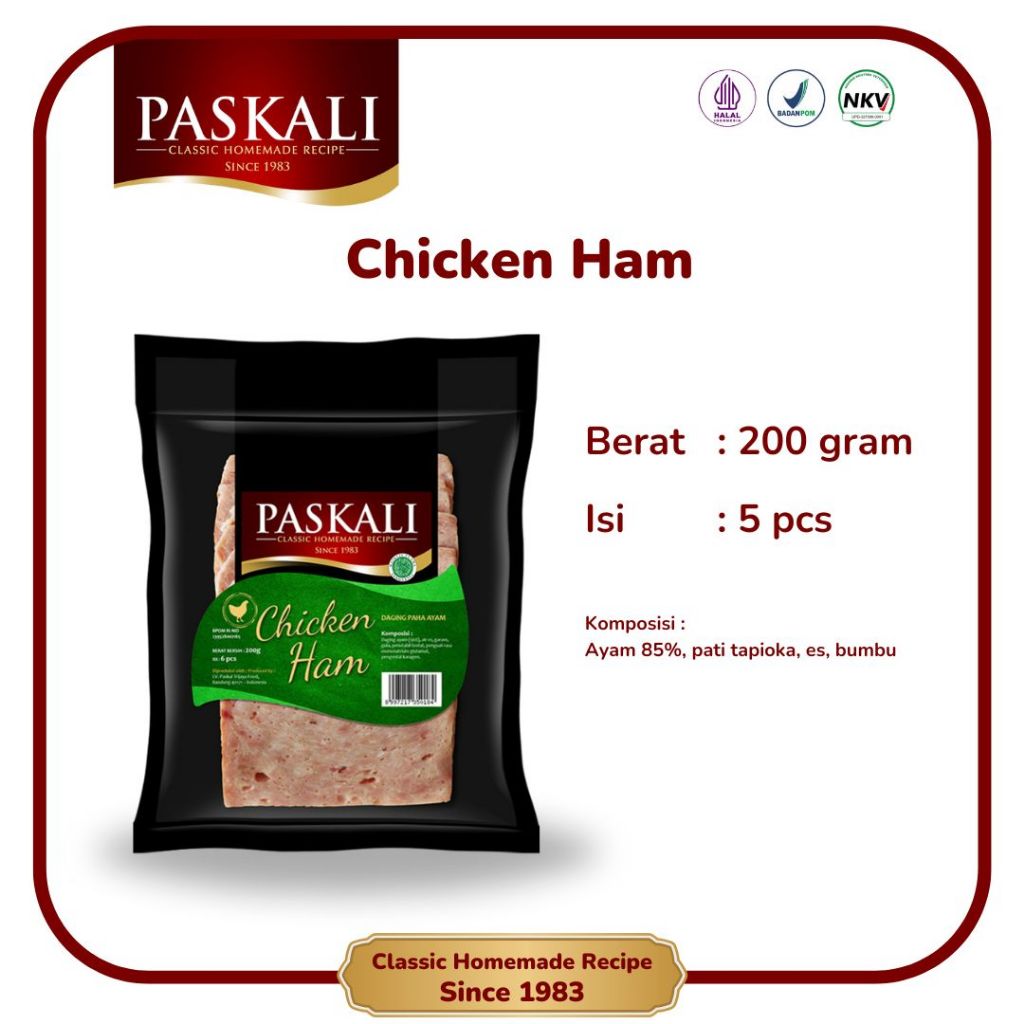

Chicken Ham / Luncheon Ayam Paskali 200 gram ± 5 Pcs