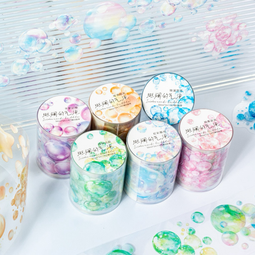 

(2AB) washi tape selotip transparan kiss cut motif bubble gelembung udara air water drop pastel colorful
