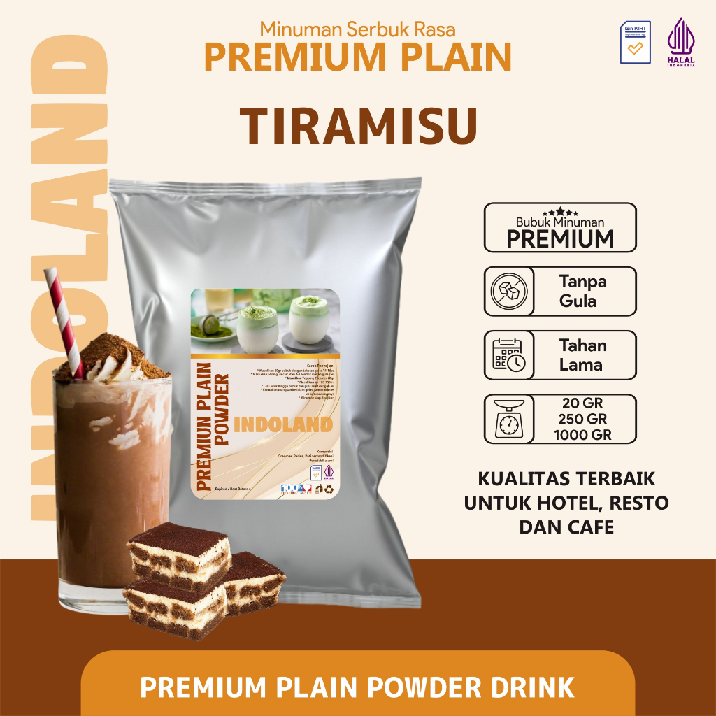 

Bubuk Minuman Plain Premium Tanpa Gula Rasa Tiramisu Plain Powder Drink No Sugar Tiramisu Indoland 250 gram / 1 kg