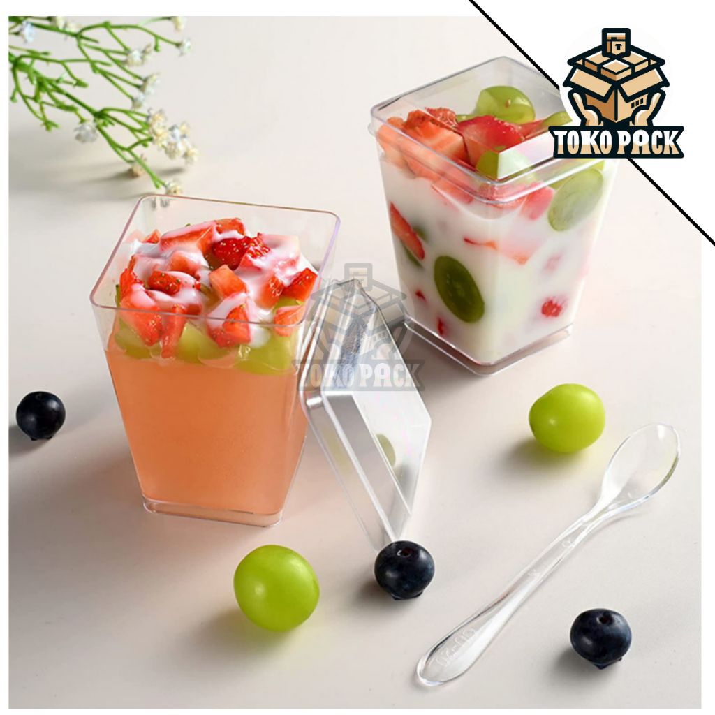 (READY) Cup Puding 5Pcs Puding Jelly Cup + Tutup Gelas Cangkir Puding Kotak Dessert Cup