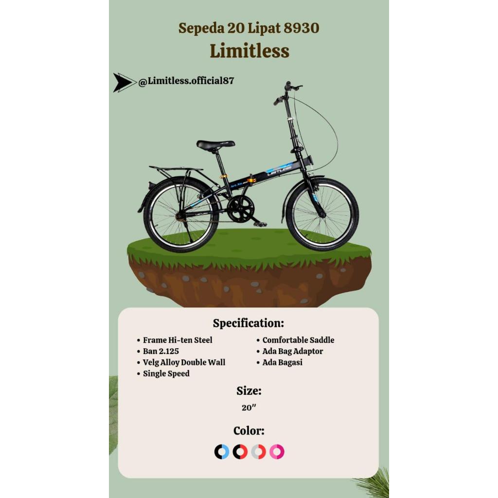 Sepeda Anak dan Dewasa Sepeda Lipat 20 Inch 8930  Limitless Single Speed Folding Bike Murah