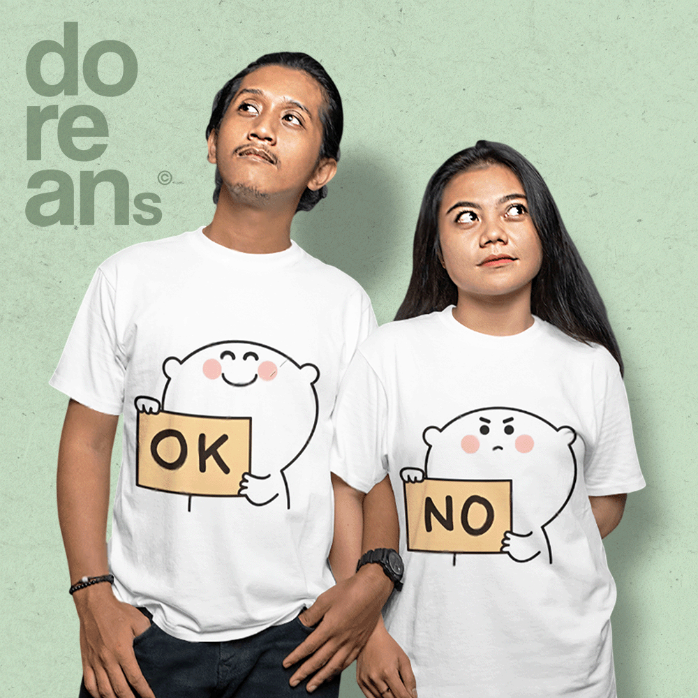 DOREANS Kaos Couple Pasangan Lucu OK NO Emoji Stiker Pria Wanita