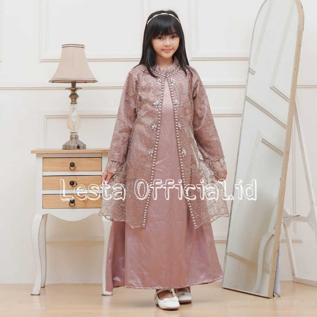 GAMIS ANAK SET OUTER BRUKAT TILE PESTA SYARI BAJU MUSLIM ANAK TUNIK SET INNER DRESS DAN OUTER MEWAH 