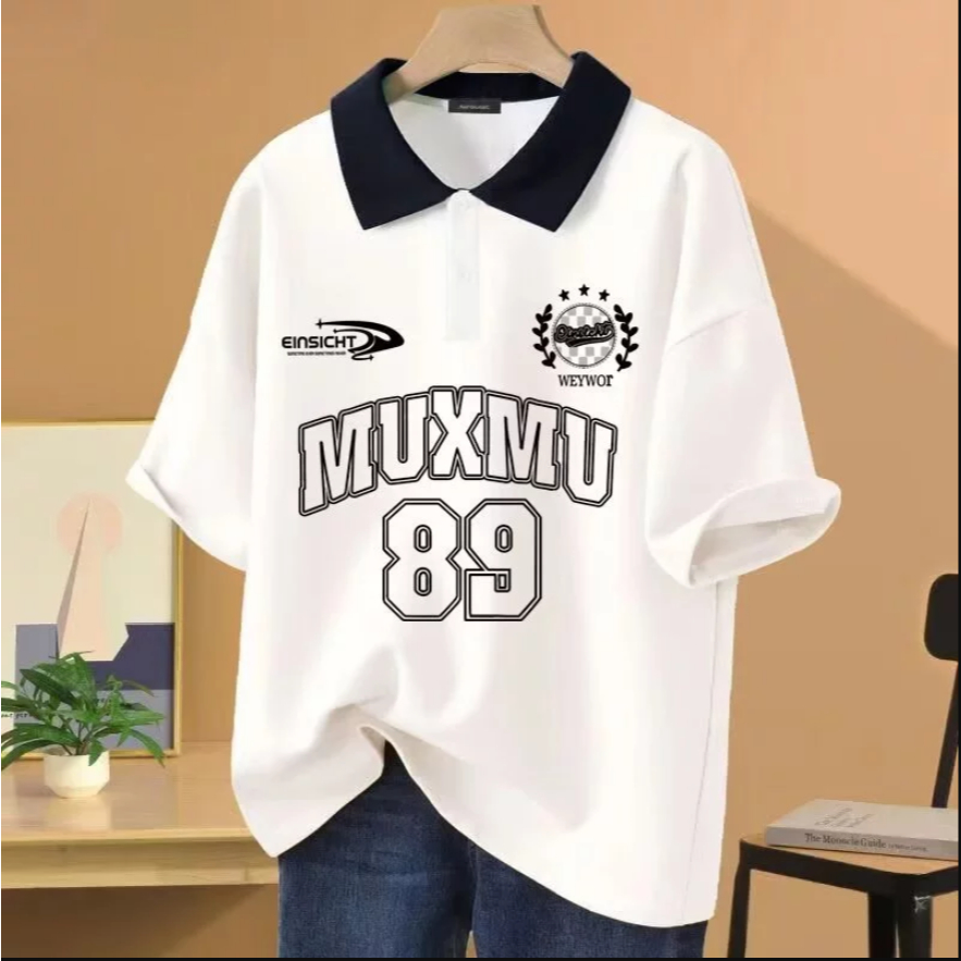 MUXMU Kaos Polo Oversize Rugby Polo Shirt Kaos Kerah Big Size / Kaos Rugby Oversize Putih