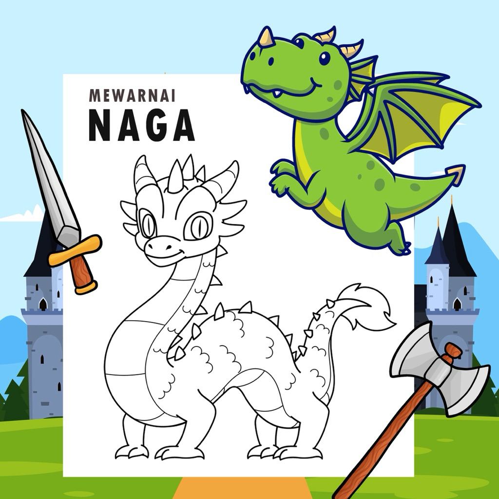 

25 Lembar A5 | Kertas Mewarnai tema Naga | 25 Kertas gambar berbeda
