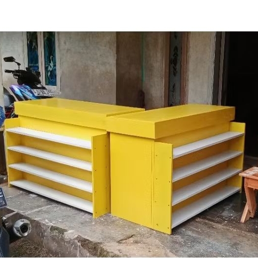 meja kasir minimalis bongkar pasang/ meja kerja/ meja warung toko rak depan / booth lipat portable