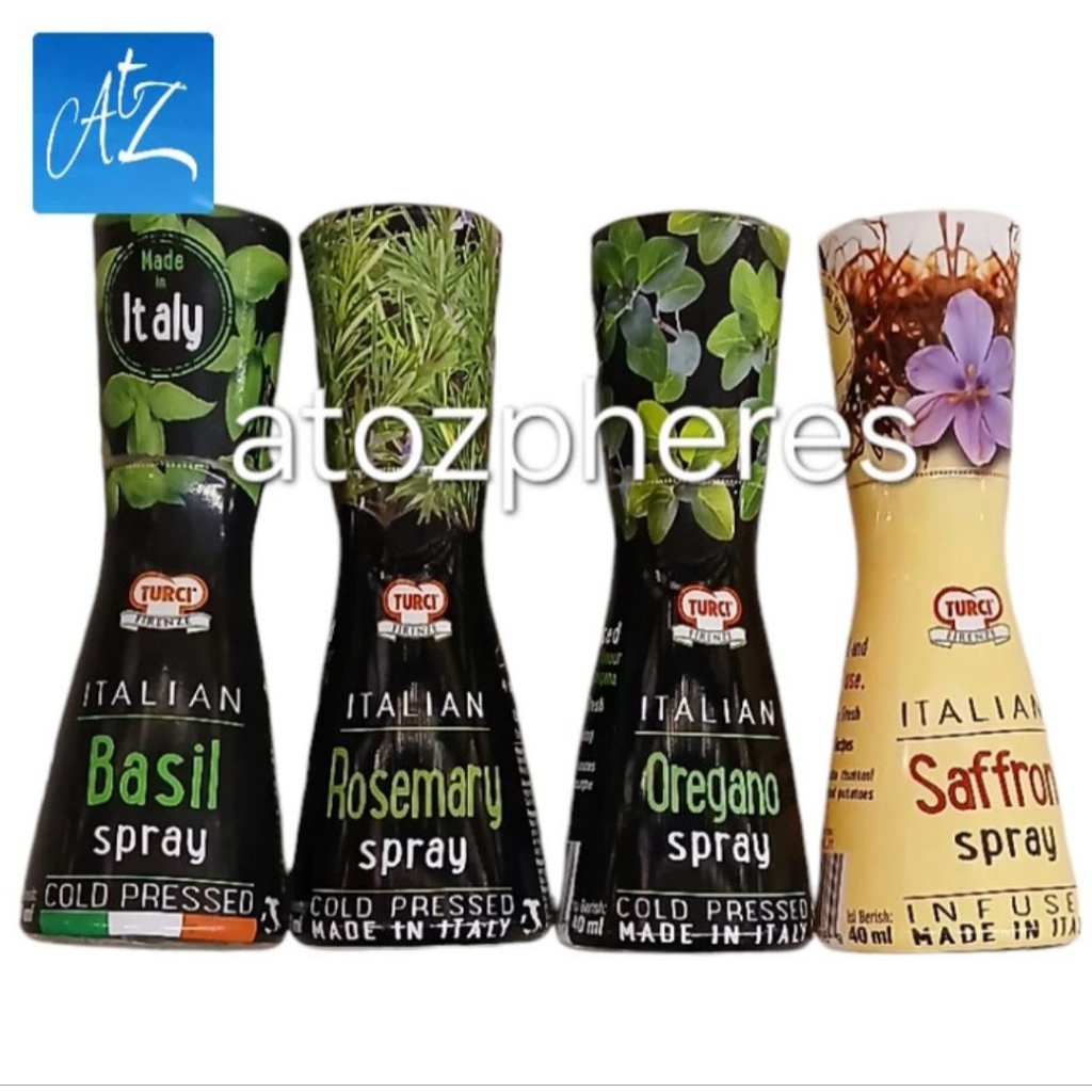 

Minyak dalam botol semprot Italia Italy Italian TURCI FIRENZE COLD PRESSED Basil Oregano Rosemary INFUSED Saffron Spray 40ml